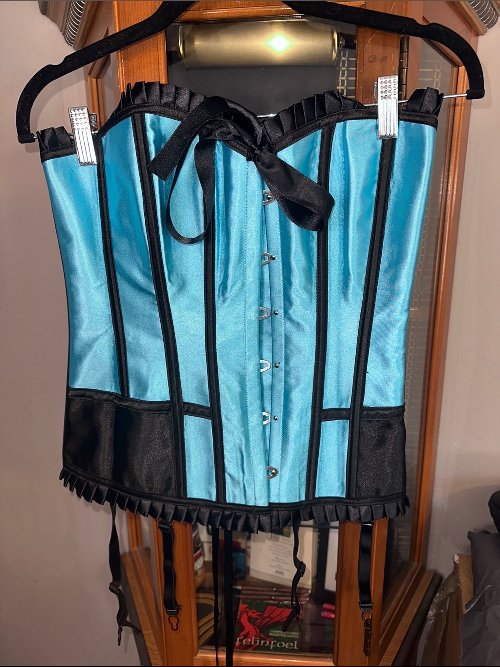 Satin Underwire Corset Bustier in Teal and Black
